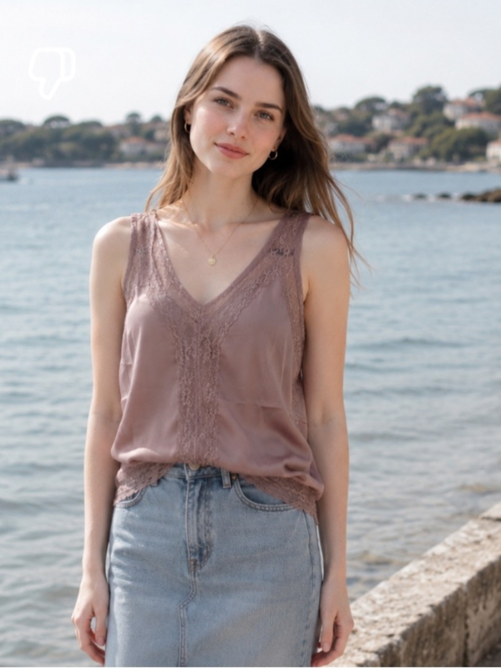POL Lace Detail Top in Beige Small